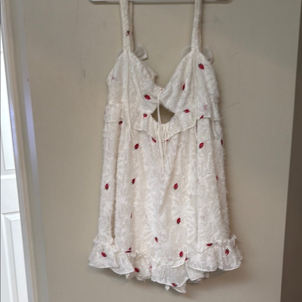 White and Red Babydoll Mini Dress with Spaghetti Straps